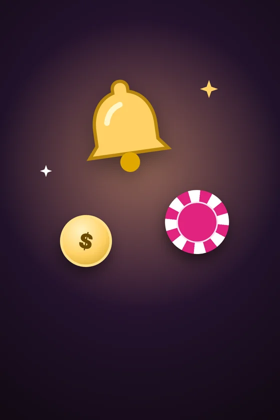 Campana dorada y fichas de casino